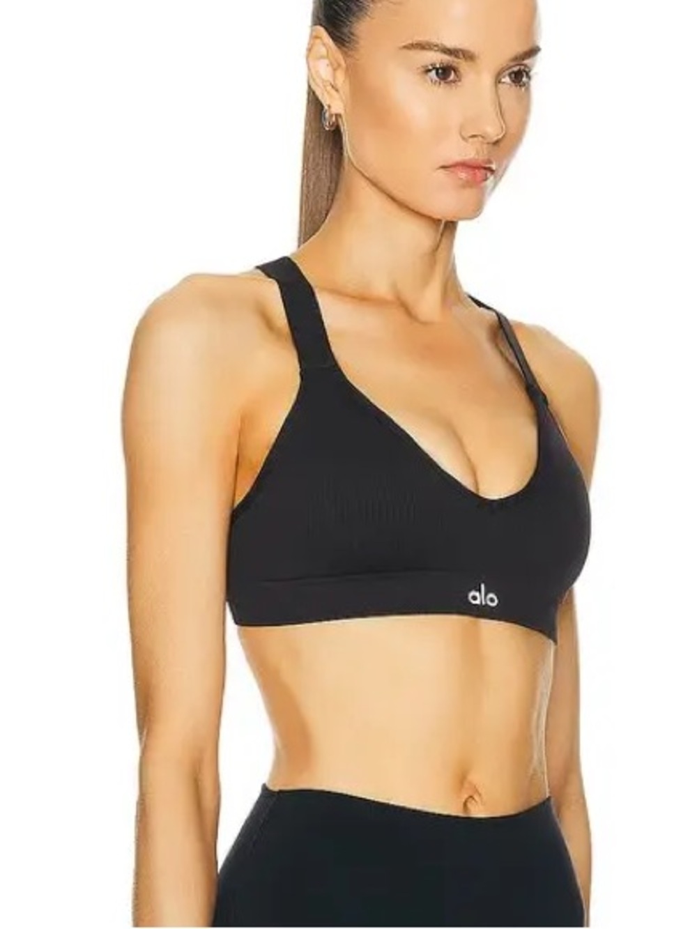 Alo Yoga Ribbed Sports Bra Black Adjustable Low Impact Activewear Gym Medium